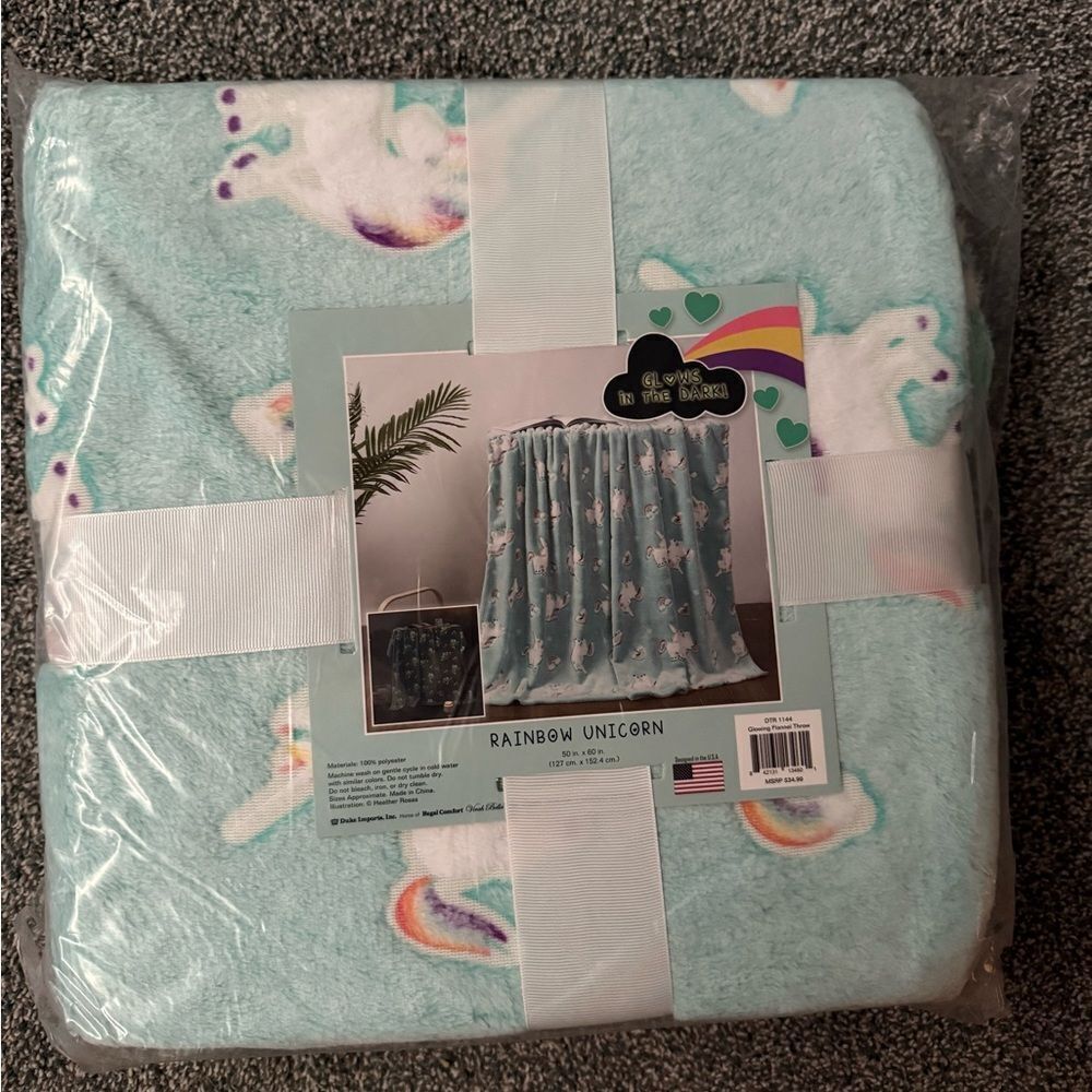 Rainbow Unicorn Sherpa Glow in the Dark Throw Blanket Kids Fantasy Warm Cover